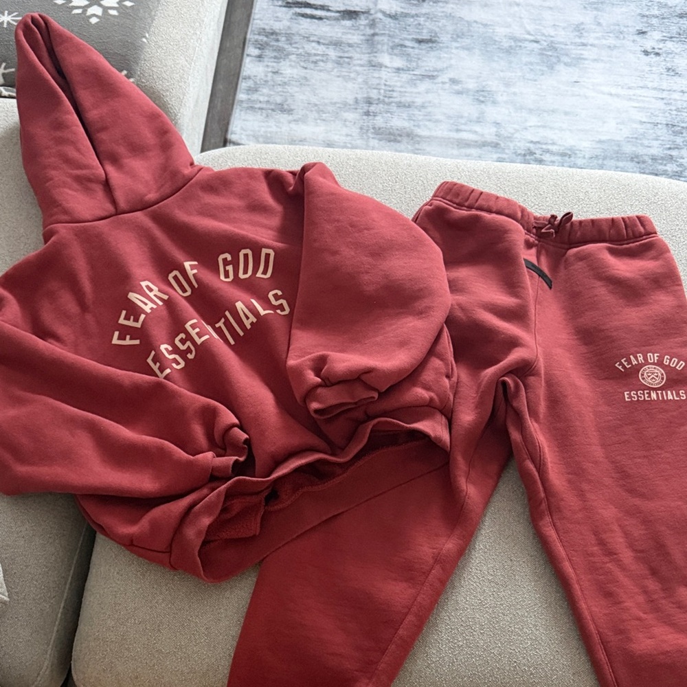 Essential Fear of God Kids Red Sweatpants set